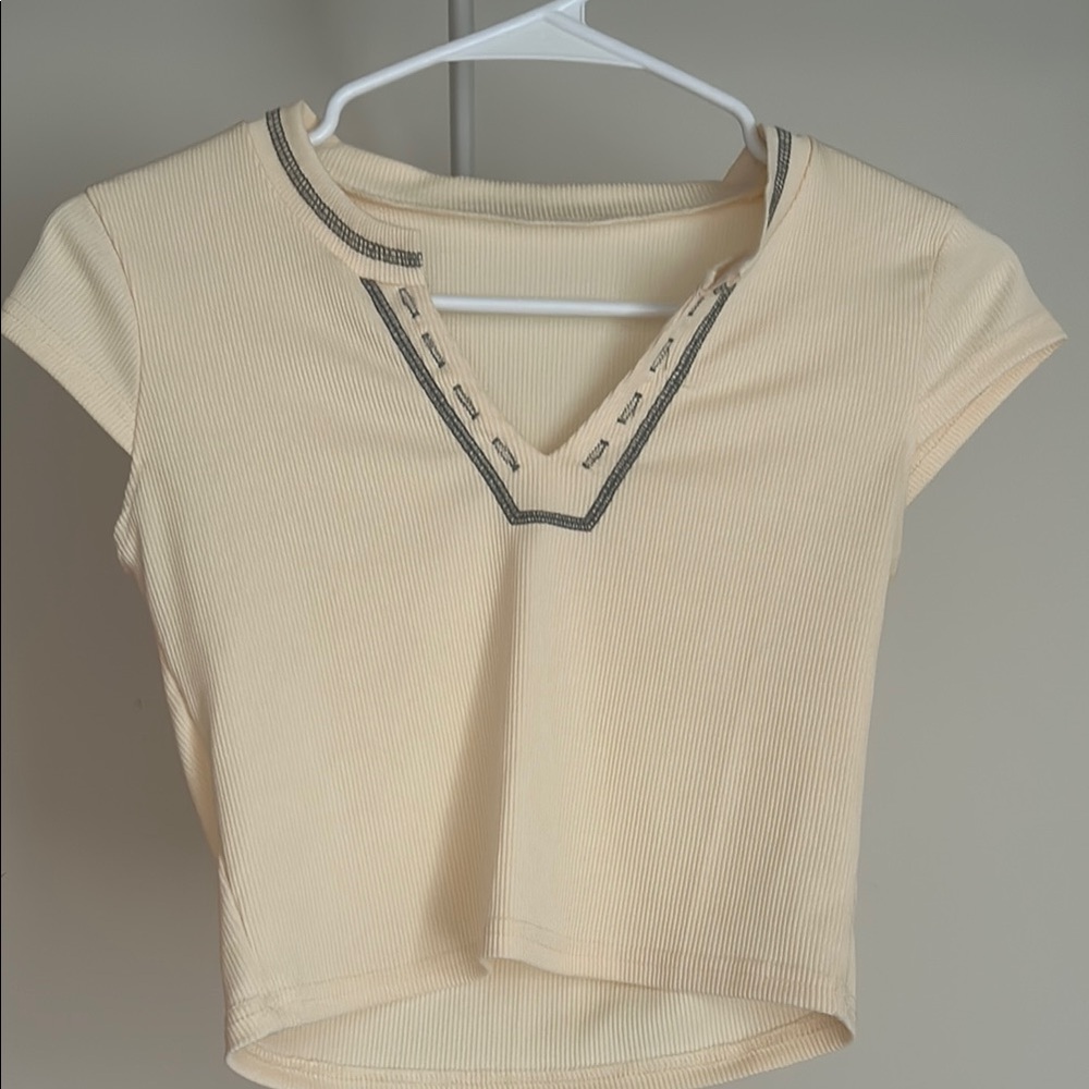 SHEIN Cream Polo Crop Top with Cap Sleeves